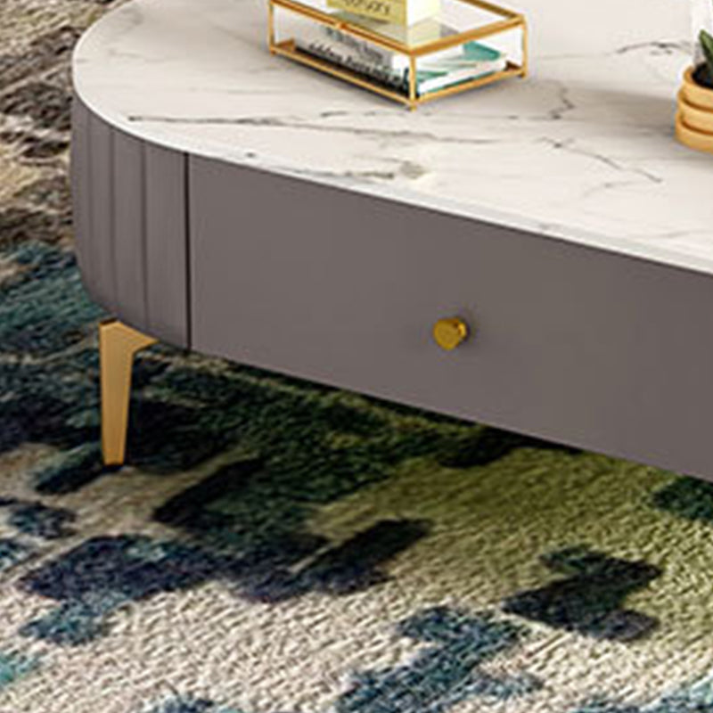 Glam 4 Legs Metal Coffee Table Draw included Oval Single Cocktail Table