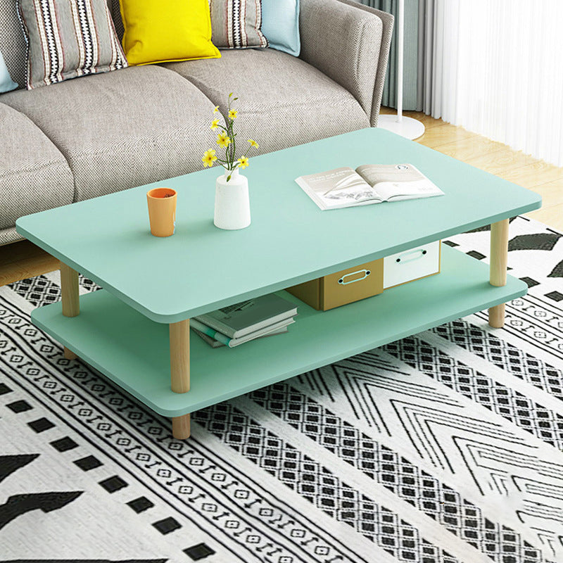 Contemporary 16.92" H Rectangle Wooden Coffee Table with Shelf