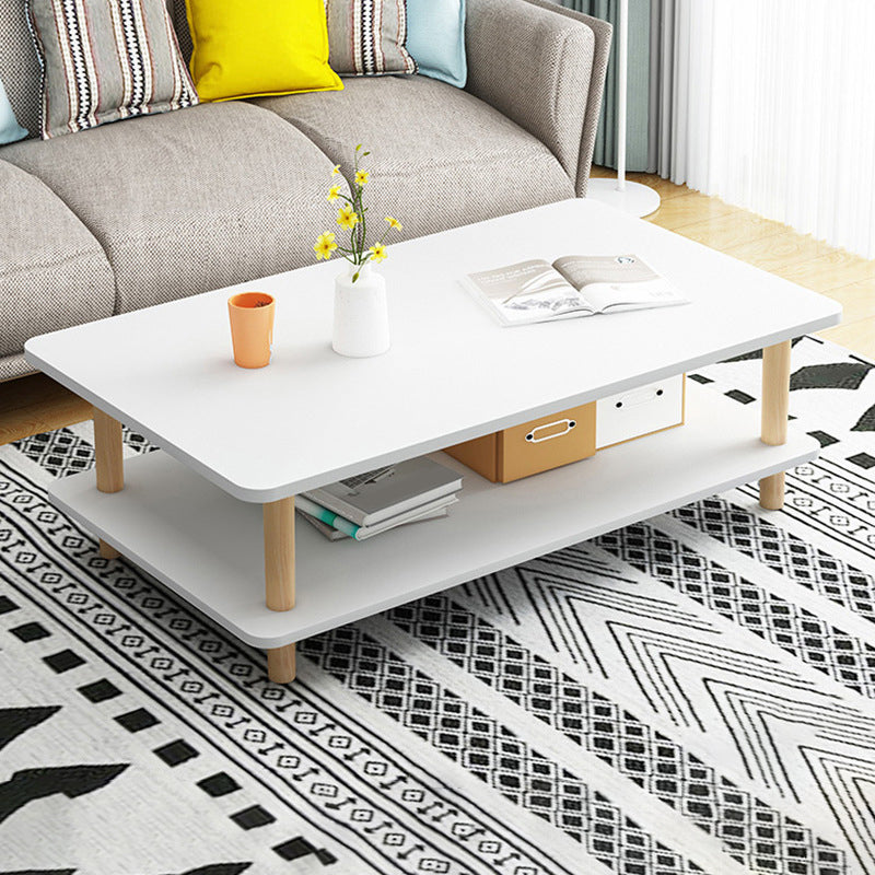 Contemporary 16.92" H Rectangle Wooden Coffee Table with Shelf