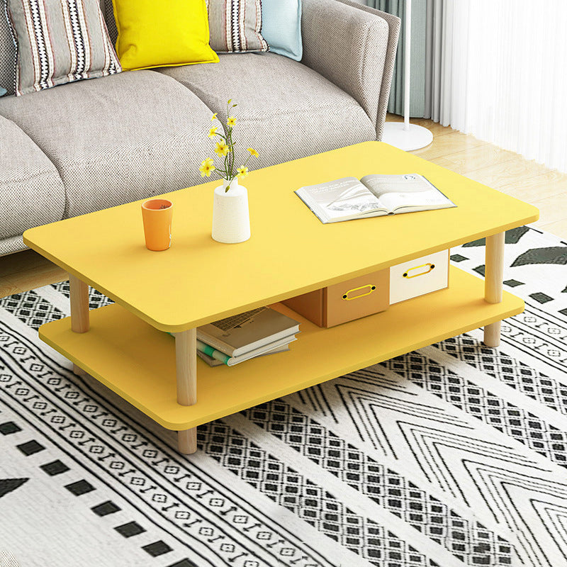 Contemporary 16.92" H Rectangle Wooden Coffee Table with Shelf