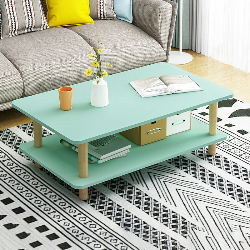 Contemporary 16.92" H Rectangle Wooden Coffee Table with Shelf