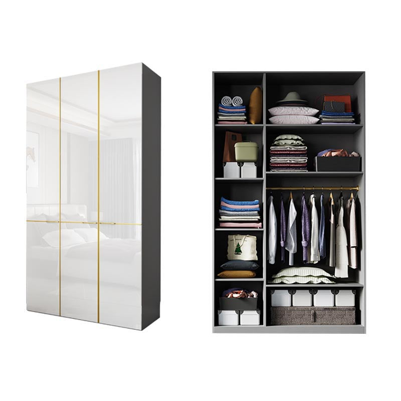 Modern Rectangle Wardrobe Cabinet Wooden White Cabinet with Clothes Rail