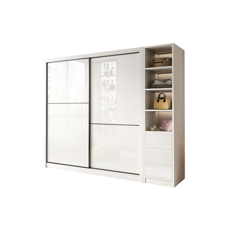 Bedroom Wardrobe Cabinet Modern White Storage Armoire with Sliding Doors