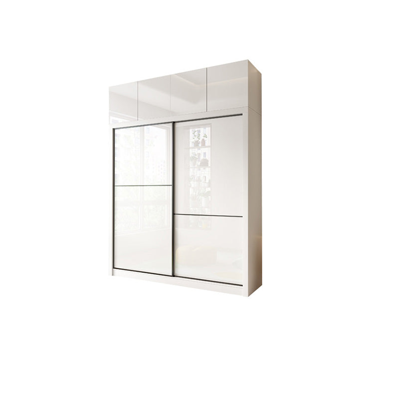 Bedroom Wardrobe Cabinet Modern White Storage Armoire with Sliding Doors