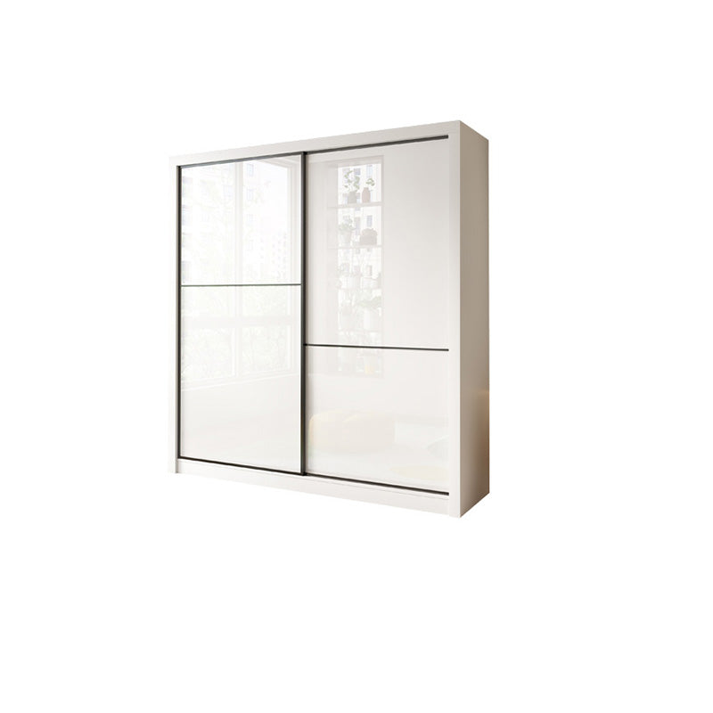 Bedroom Wardrobe Cabinet Modern White Storage Armoire with Sliding Doors