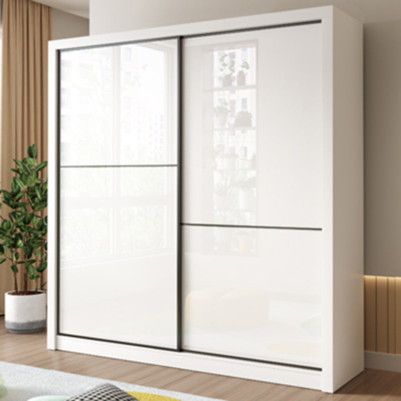 Bedroom Wardrobe Cabinet Modern White Storage Armoire with Sliding Doors