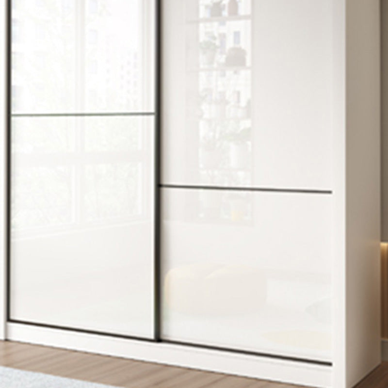 Bedroom Wardrobe Cabinet Modern White Storage Armoire with Sliding Doors