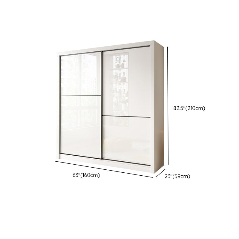 Bedroom Wardrobe Cabinet Modern White Storage Armoire with Sliding Doors