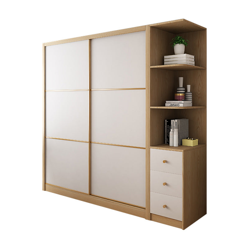 Natural Finish Colour Wardrobe Contemporary Wooden Wardrobe Closet with Drawer