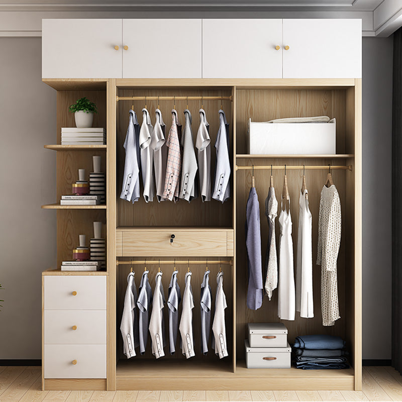 Natural Finish Colour Wardrobe Contemporary Wooden Wardrobe Closet with Drawer