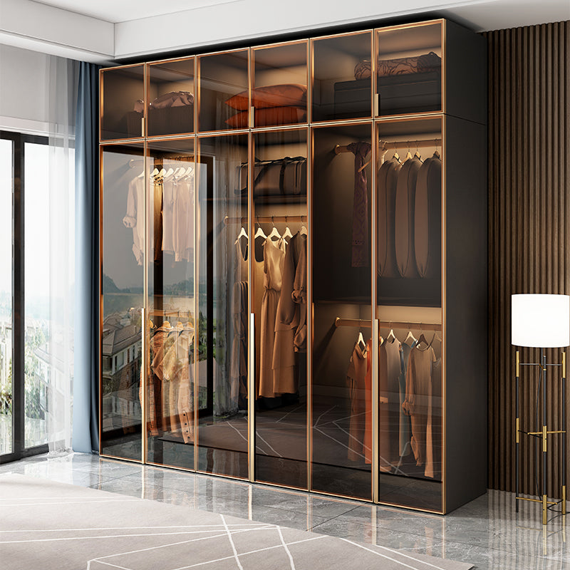 Modern Style Glass Wardrobe Bedroom Wardrobe Closet with Hinged Door