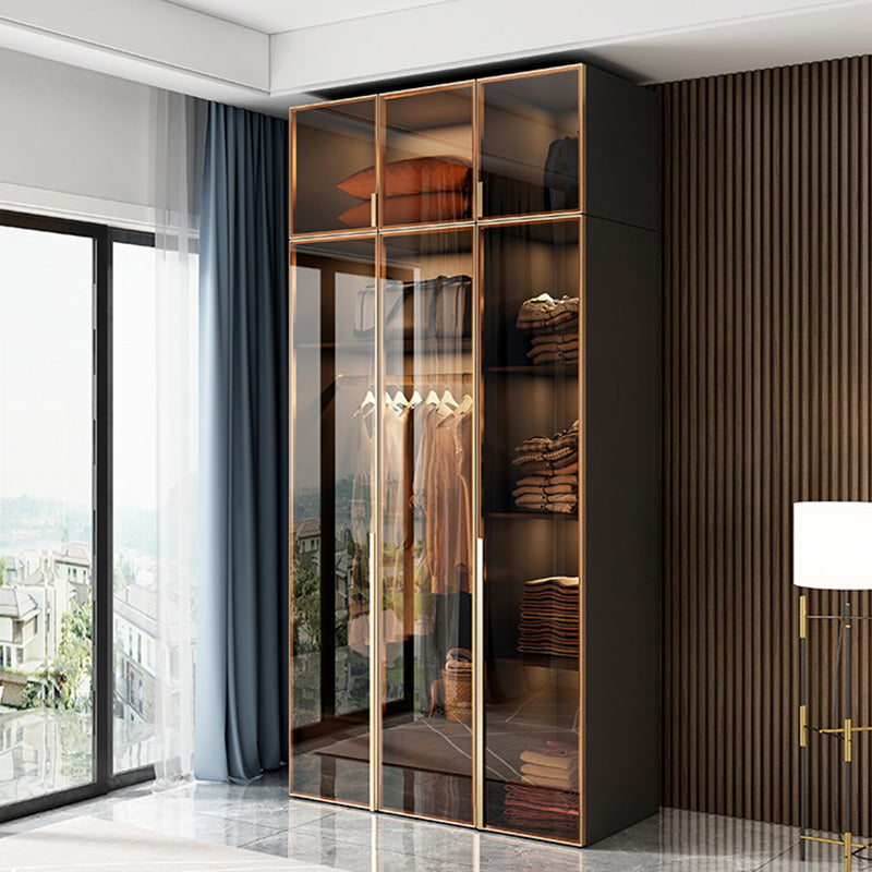 Modern Style Glass Wardrobe Bedroom Wardrobe Closet with Hinged Door