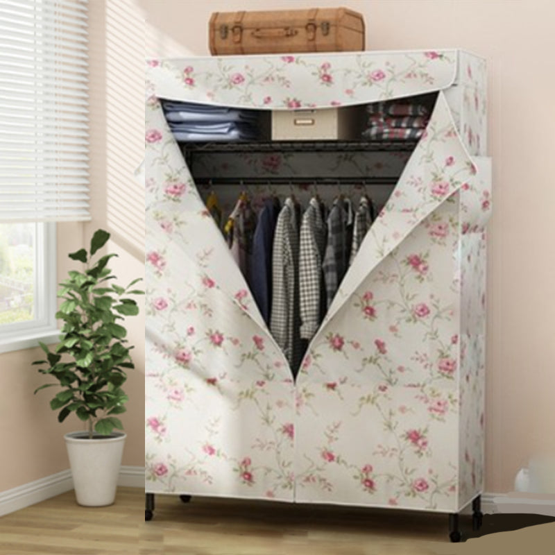 Contemporary Style 2-Shelf Wardrobe Steel Cloth Rod Included Wardrobe Closet