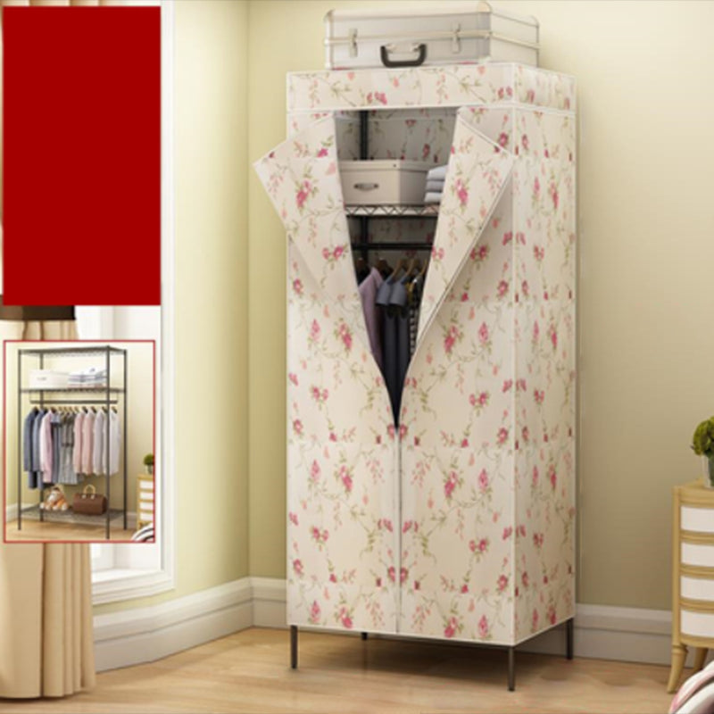 Contemporary Style 2-Shelf Wardrobe Steel Cloth Rod Included Wardrobe Closet