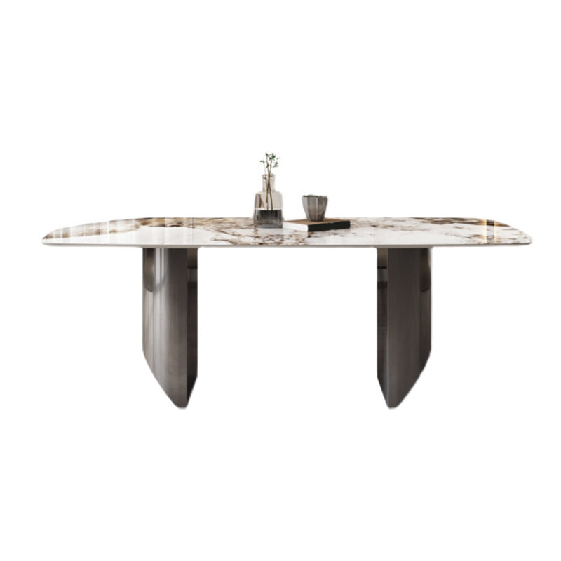 Sintered Stone Dining Room Set Modern Rectangle Table and Upholstered Chairs