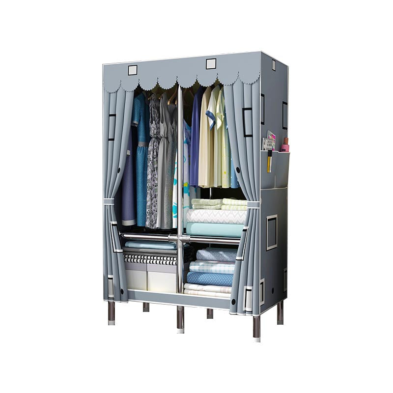 Blue Metal Double Door Modern Wardrobe 2 Doors Wardrobe Cabinet