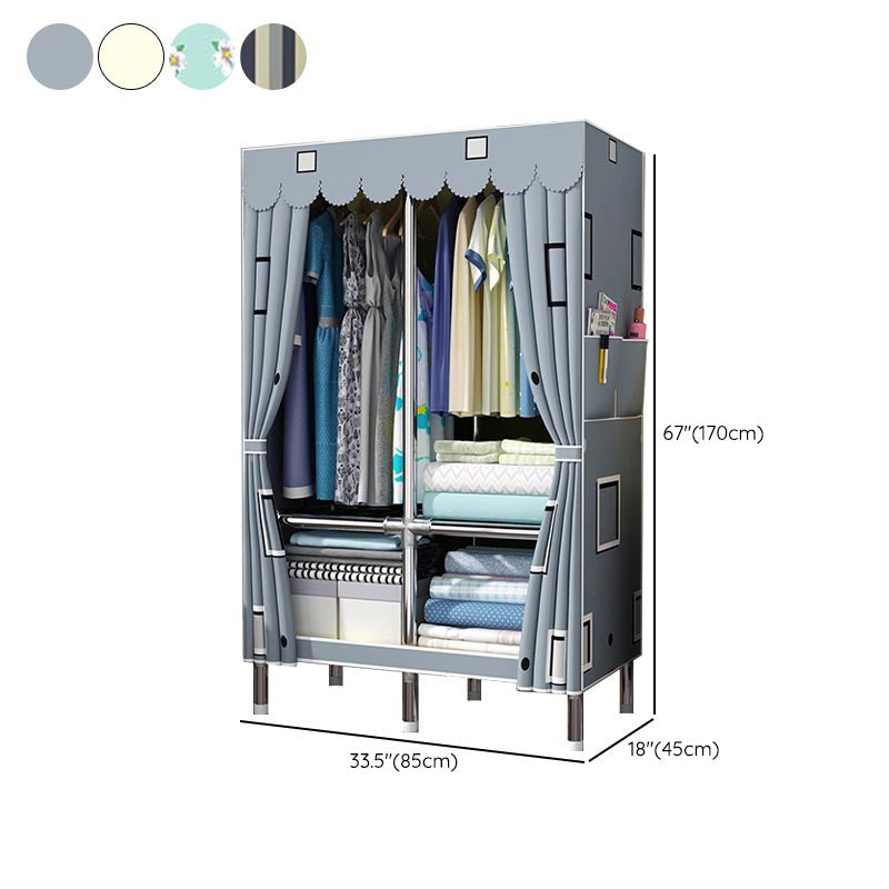 Blue Metal Double Door Modern Wardrobe 2 Doors Wardrobe Cabinet
