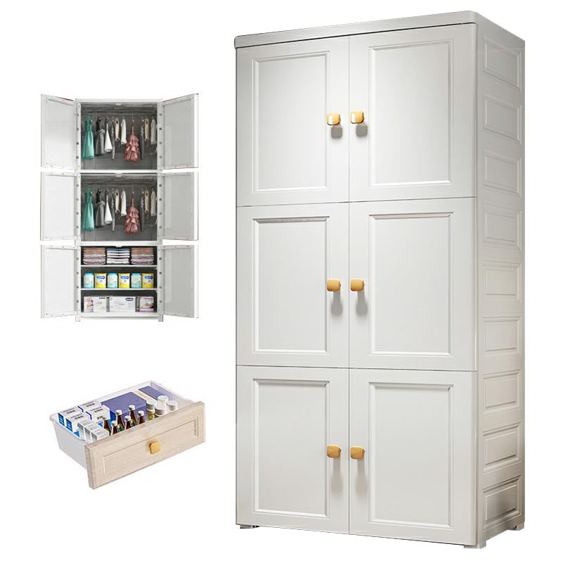 White Plastic Armoire, 2-Door Wardrobe With 2-Drawers and Clothing Rod