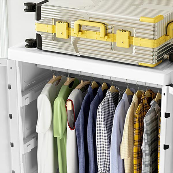 White Plastic Armoire, 2-Door Wardrobe With 2-Drawers and Clothing Rod