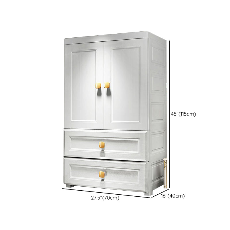 White Plastic Armoire, 2-Door Wardrobe With 2-Drawers and Clothing Rod