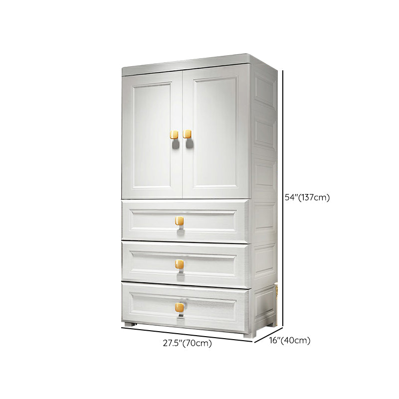 White Plastic Armoire, 2-Door Wardrobe With 2-Drawers and Clothing Rod