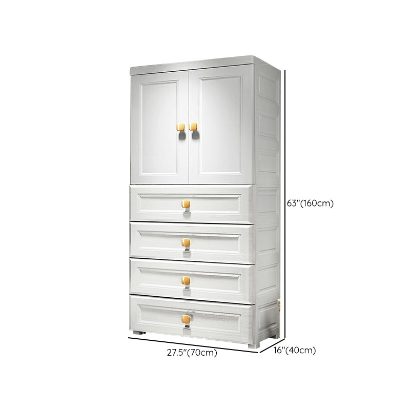 White Plastic Armoire, 2-Door Wardrobe With 2-Drawers and Clothing Rod
