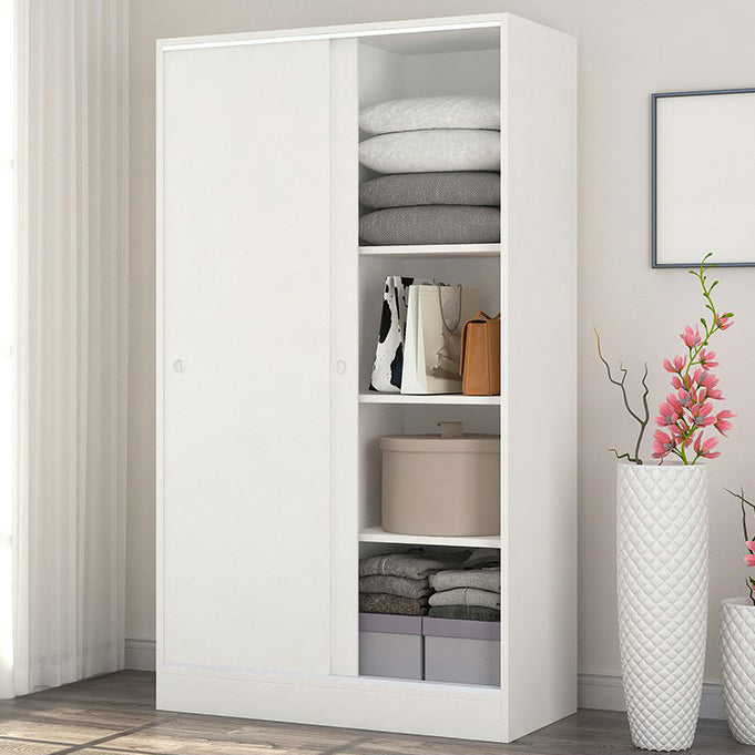 White Wood Double Door Industrial Wardrobe 5 Shelves Cabinet