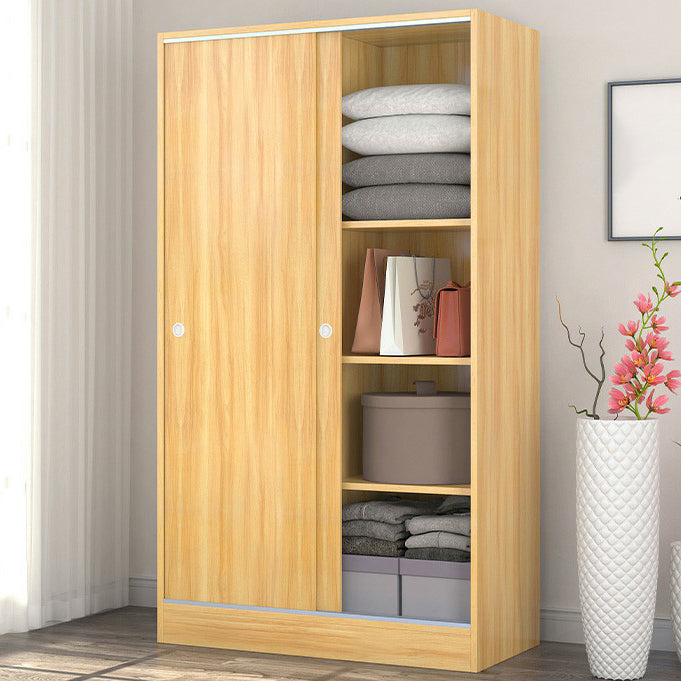 White Wood Double Door Industrial Wardrobe 5 Shelves Cabinet