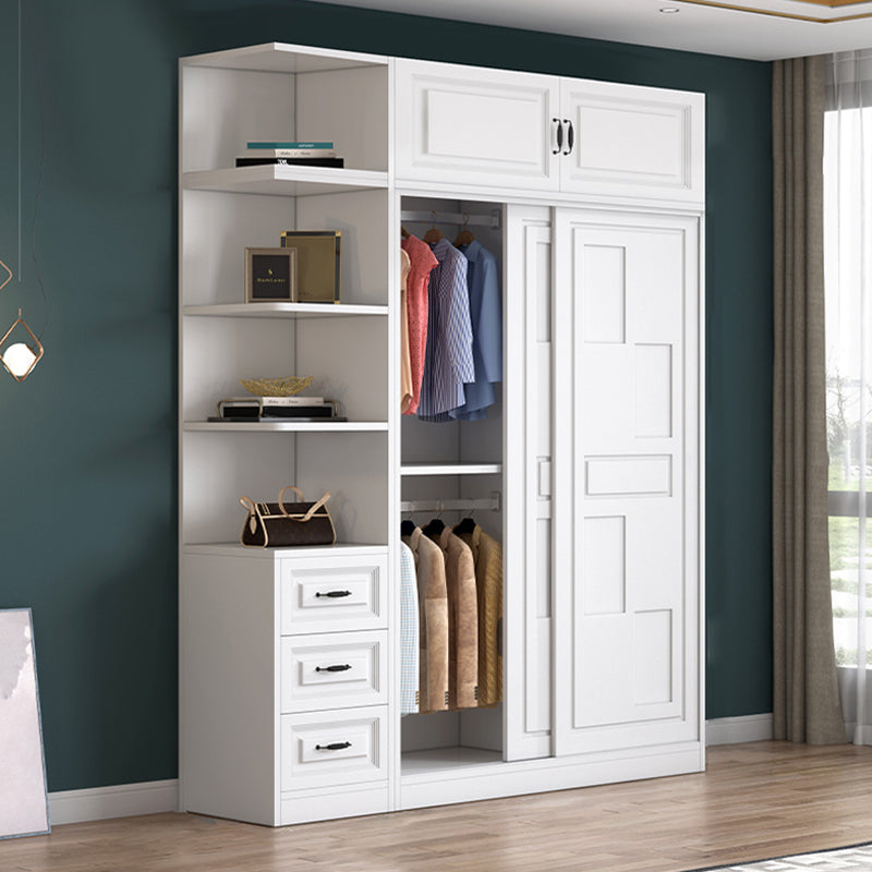 Modern Freestanding Wardrobe Armoire, 2-door Manufatured Armoire with Shelves in White