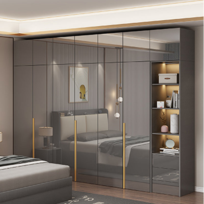 White Paint Light Luxury Wooden Wardrobe with Shelves and Sliding Door