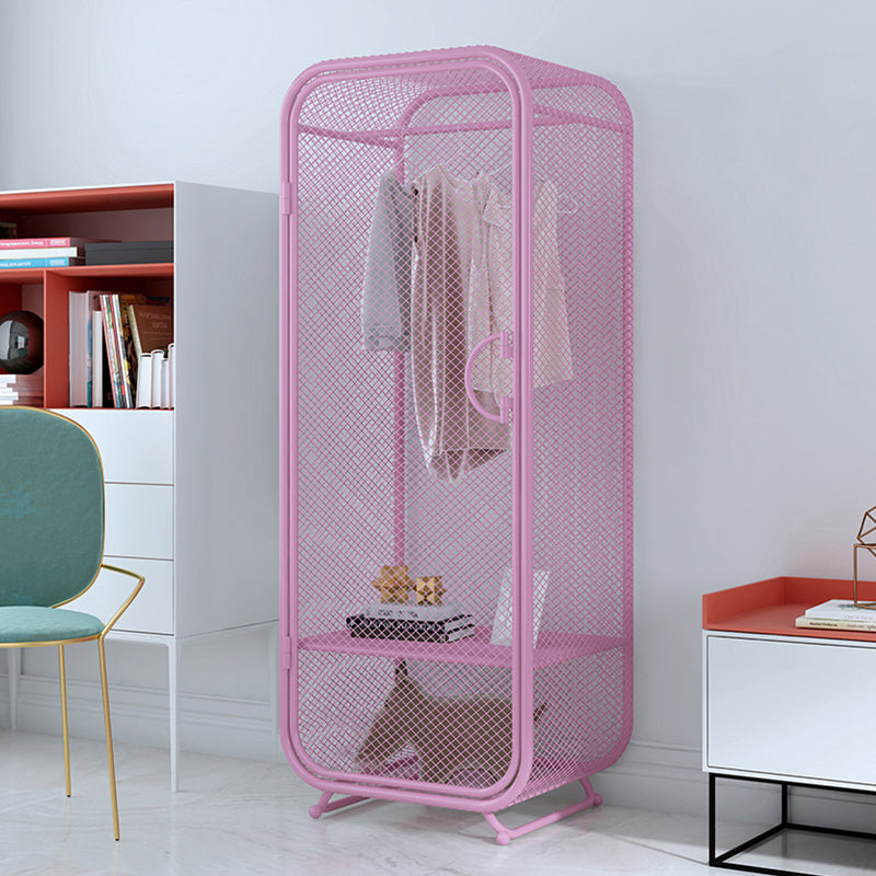 Modern 2-door Wardrobe Armoire Steel Storage Cabinet with 2 Shelves and Clothes Rail