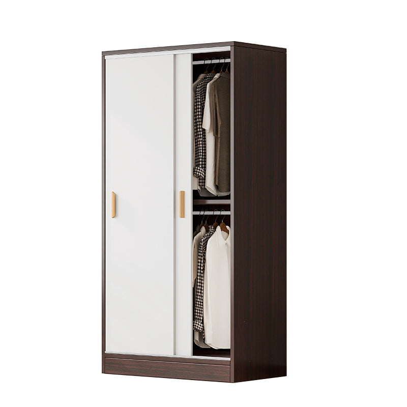 Modern Storage Cabinet Wooden 2-Door Wardrobe Armoire with Shelves and Clothes Rail