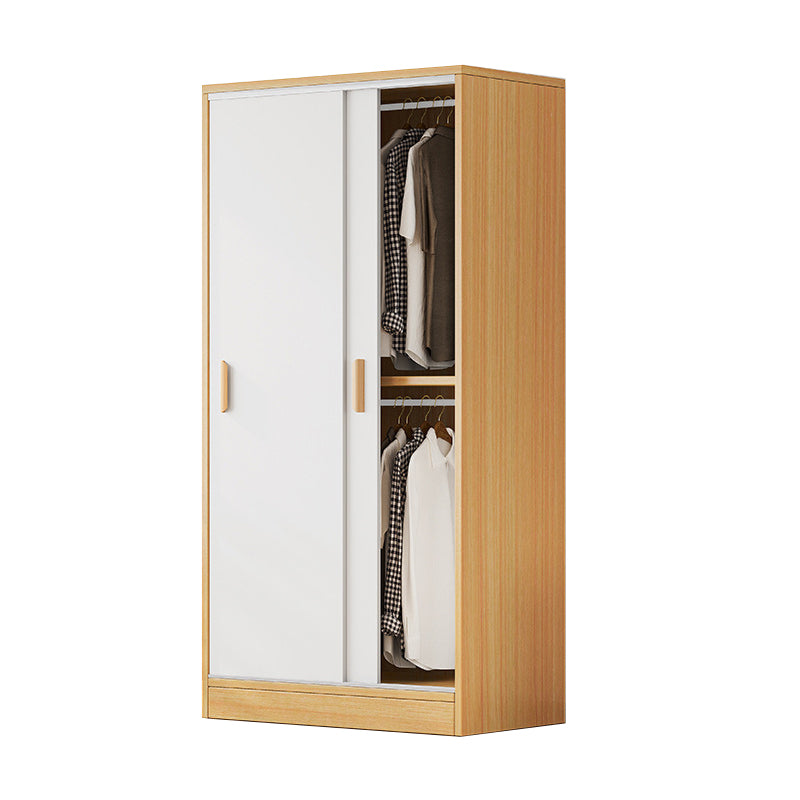 Modern Storage Cabinet Wooden 2-Door Wardrobe Armoire with Shelves and Clothes Rail