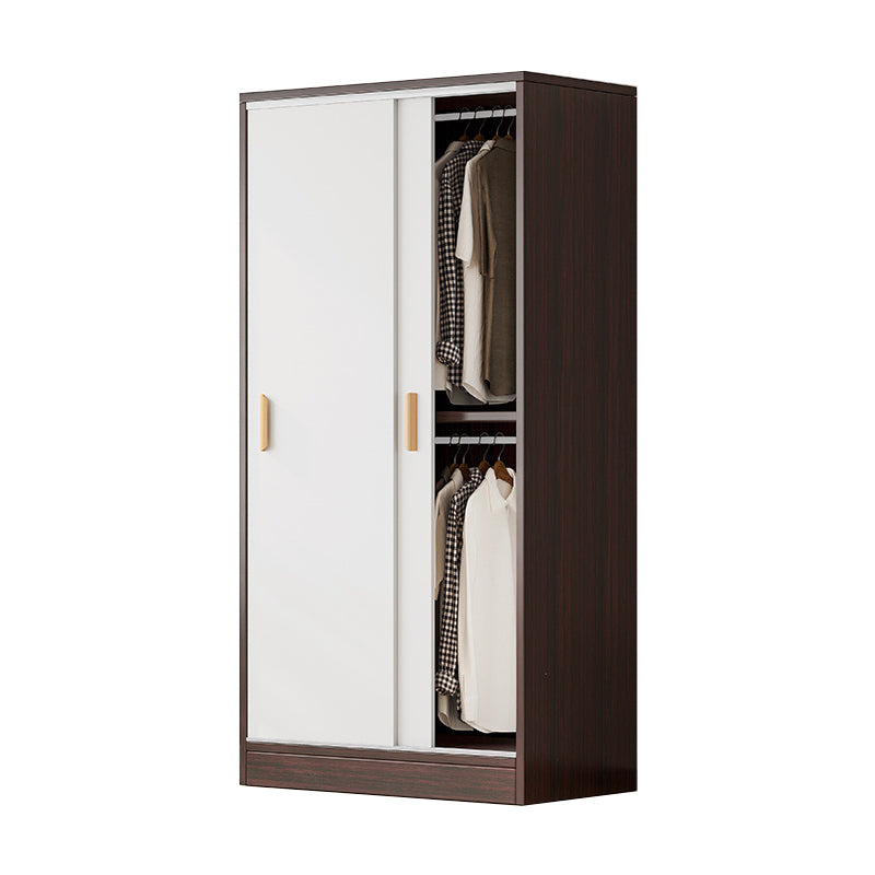 Modern Storage Cabinet Wooden 2-Door Wardrobe Armoire with Shelves and Clothes Rail