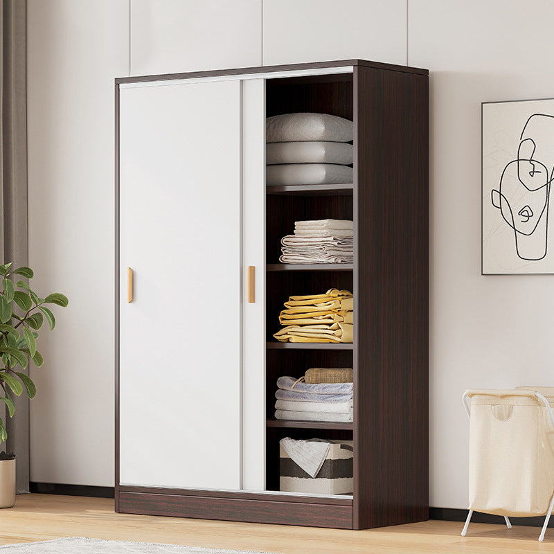 Modern Storage Cabinet Wooden 2-Door Wardrobe Armoire with Shelves and Clothes Rail