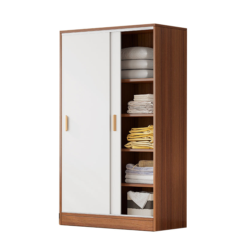 Modern Storage Cabinet Wooden 2-Door Wardrobe Armoire with Shelves and Clothes Rail