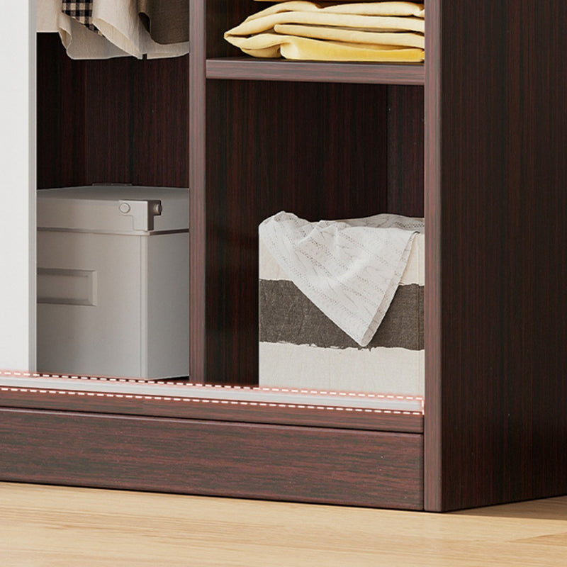 Modern Storage Cabinet Wooden 2-Door Wardrobe Armoire with Shelves and Clothes Rail