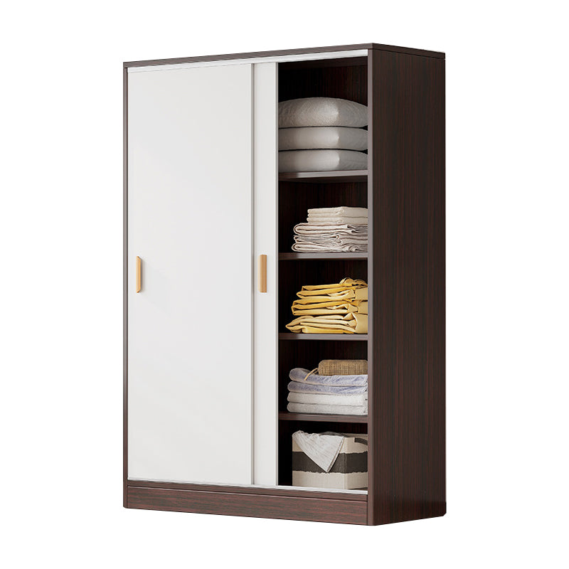 Modern Storage Cabinet Wooden 2-Door Wardrobe Armoire with Shelves and Clothes Rail