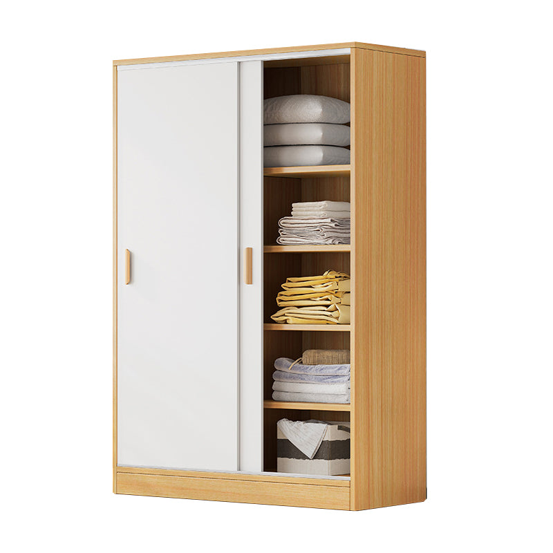 Modern Storage Cabinet Wooden 2-Door Wardrobe Armoire with Shelves and Clothes Rail