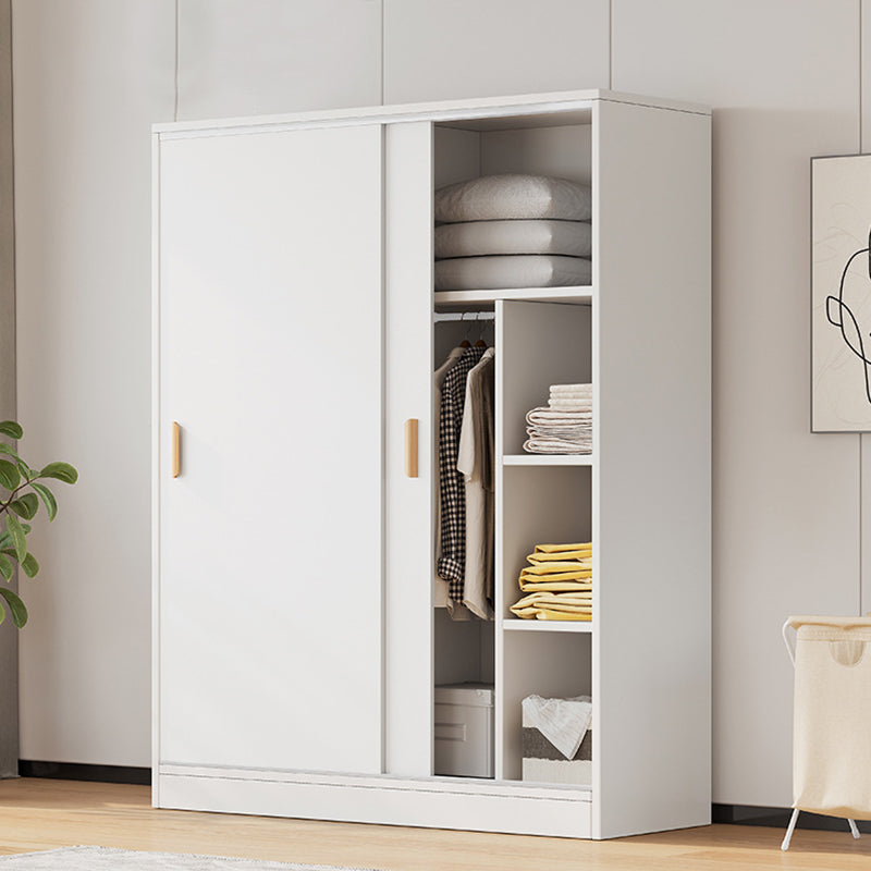 Modern Storage Cabinet Wooden 2-Door Wardrobe Armoire with Shelves and Clothes Rail