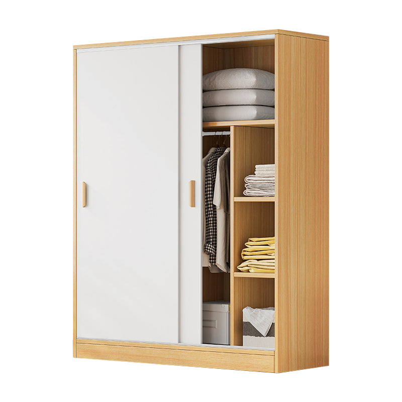 Modern Storage Cabinet Wooden 2-Door Wardrobe Armoire with Shelves and Clothes Rail