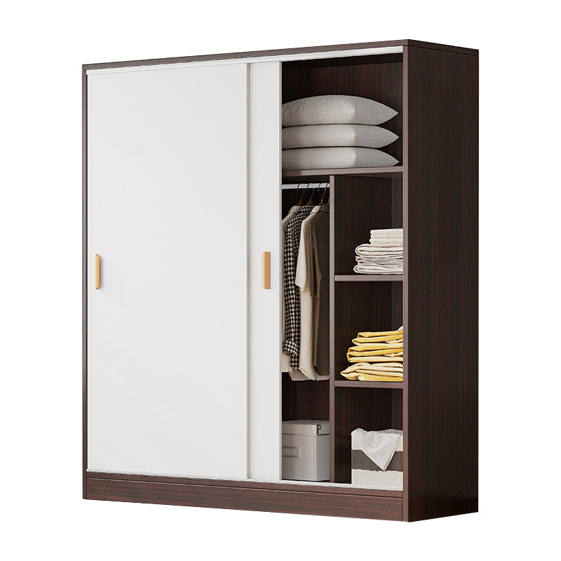 Modern Storage Cabinet Wooden 2-Door Wardrobe Armoire with Shelves and Clothes Rail
