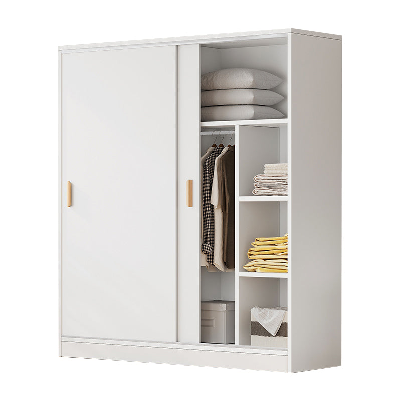 Modern Storage Cabinet Wooden 2-Door Wardrobe Armoire with Shelves and Clothes Rail