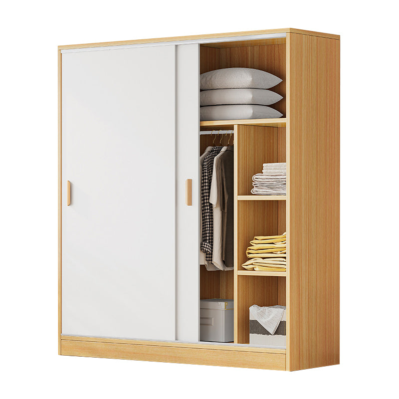 Modern Storage Cabinet Wooden 2-Door Wardrobe Armoire with Shelves and Clothes Rail