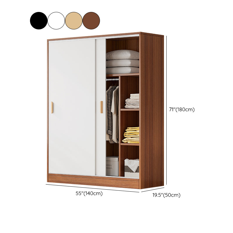Modern Storage Cabinet Wooden 2-Door Wardrobe Armoire with Shelves and Clothes Rail