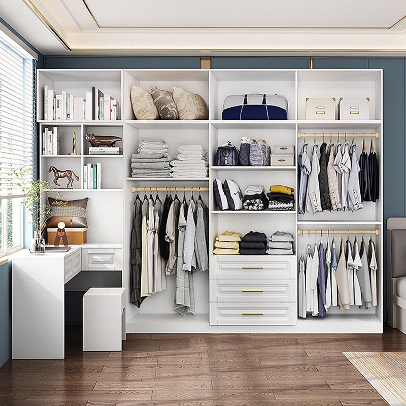White Armoire Artificial Wood Wardrobe with Drawers and Clothes Rails Storage Cabinet