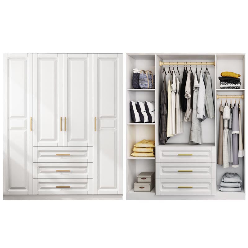 White Armoire Artificial Wood Wardrobe with Drawers and Clothes Rails Storage Cabinet
