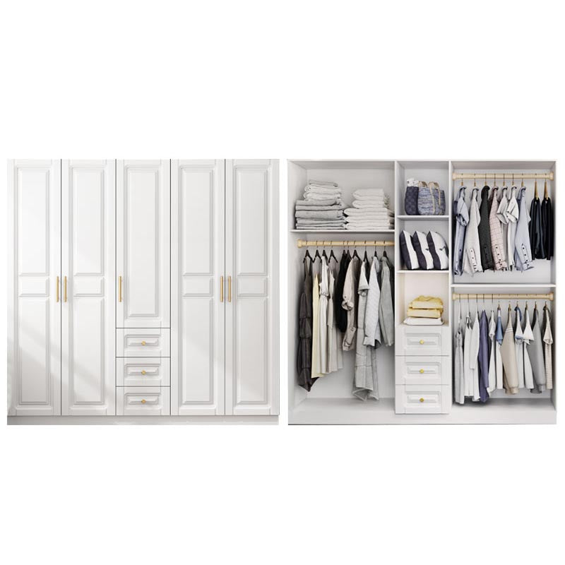White Armoire Artificial Wood Wardrobe with Drawers and Clothes Rails Storage Cabinet