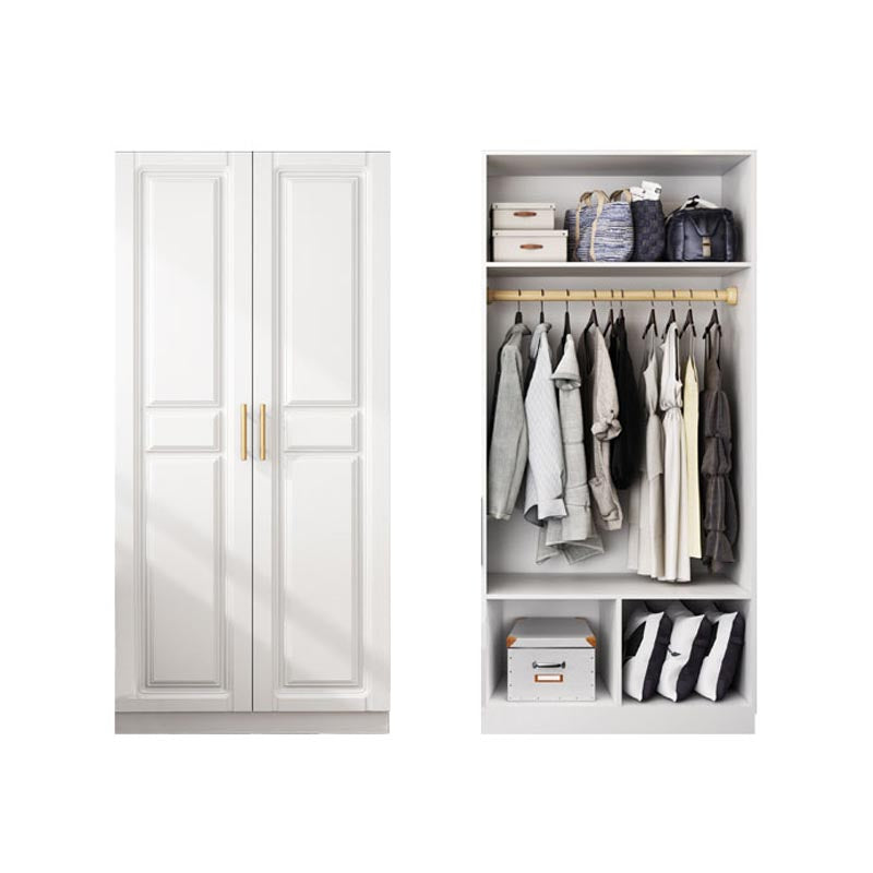 White Armoire Artificial Wood Wardrobe with Drawers and Clothes Rails Storage Cabinet