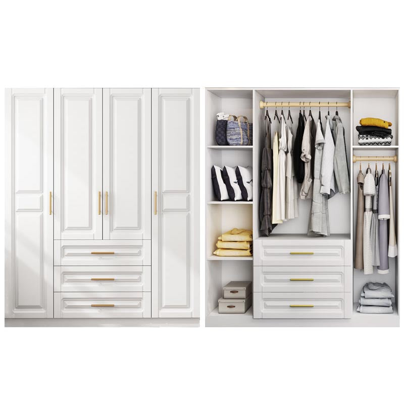 White Armoire Artificial Wood Wardrobe with Drawers and Clothes Rails Storage Cabinet
